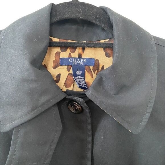 Chaps Black Jacket Leopard Lining Size Large - Picture 5 of 7